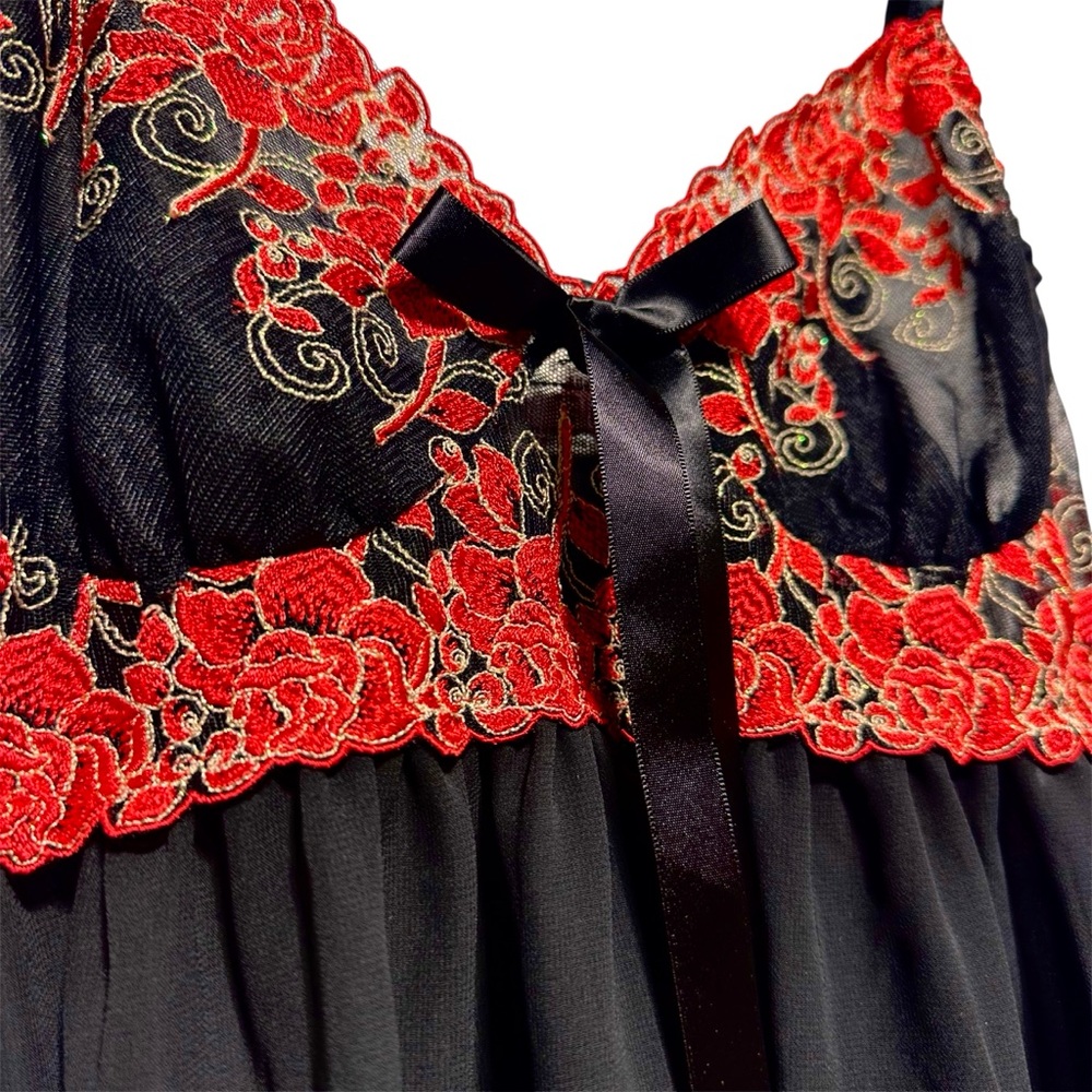 Linda Lingerie Black Red Lace Babydoll Chemise Y2K Gothic S